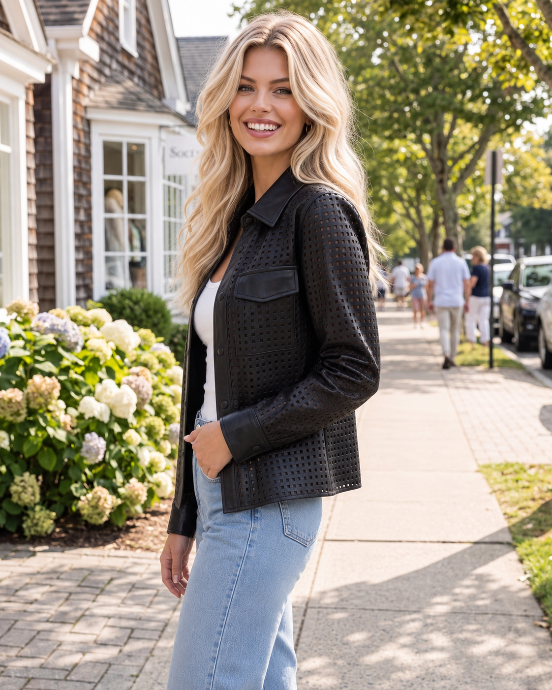 Black Pleather Openwork Snap-Button Shirt Jacket - Image 4