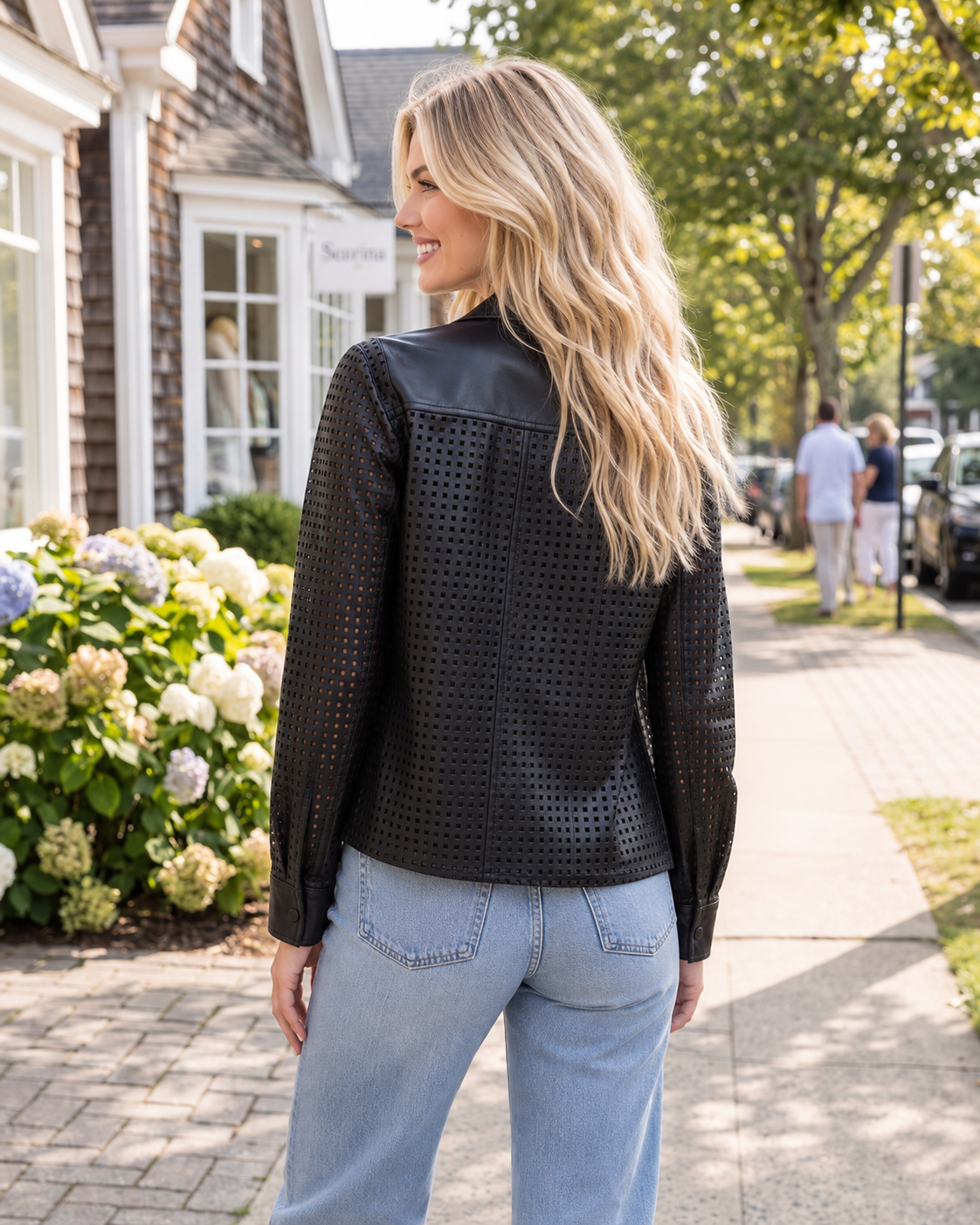 Black Pleather Openwork Snap-Button Shirt Jacket - Image 3