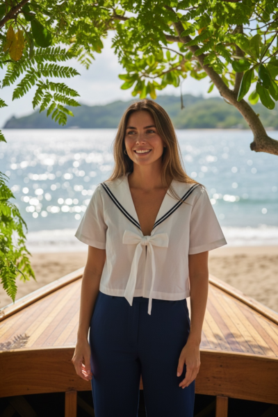 Seaside Sailor Cotton Bow Top