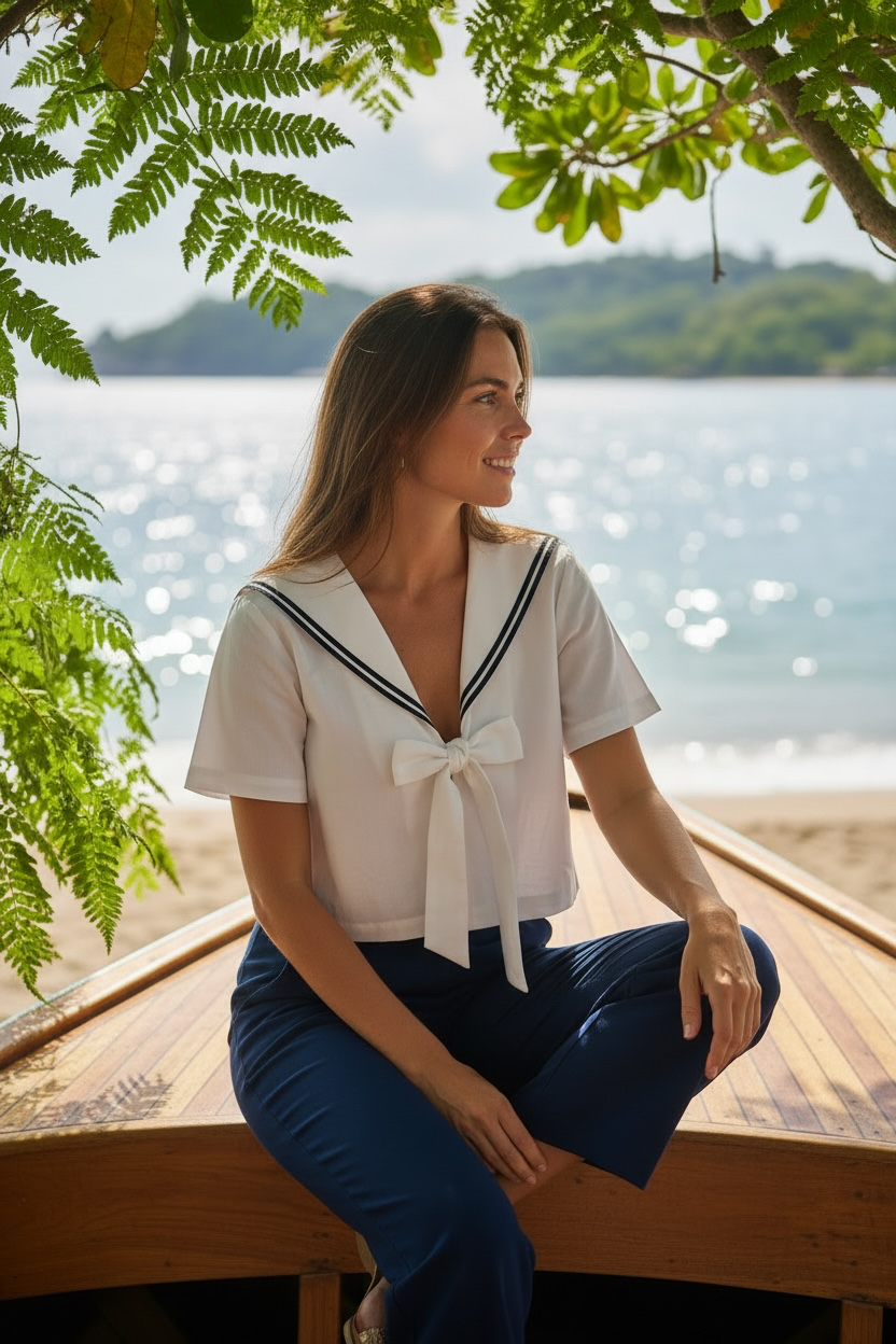 Seaside Sailor Cotton Bow Top - Image 2