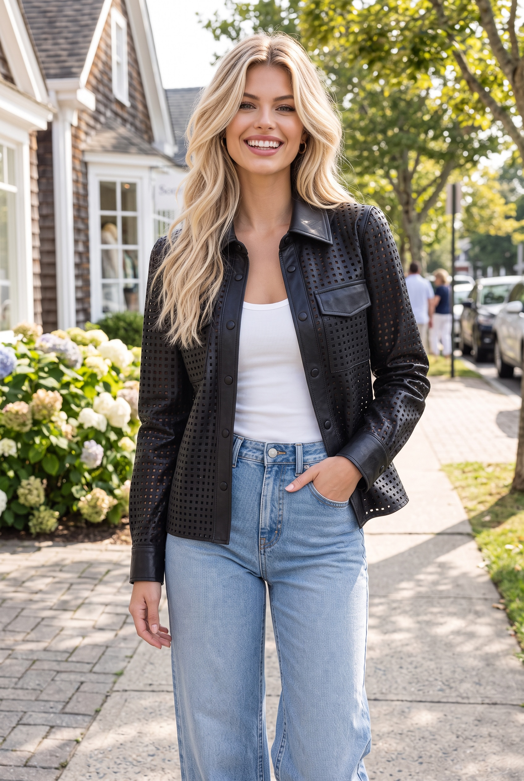 Black Pleather Openwork Snap-Button Shirt Jacket