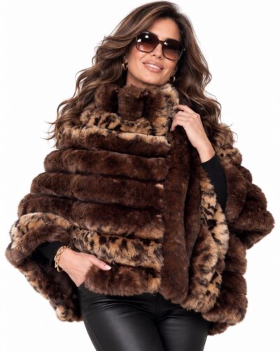 Leopard-Inspired Faux Fur Zipper Cape